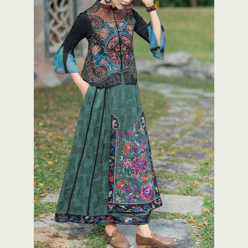 Buddha Stonesヴィンテージスタイル刺繍花唐装デザインノースリーブベスト - image 11