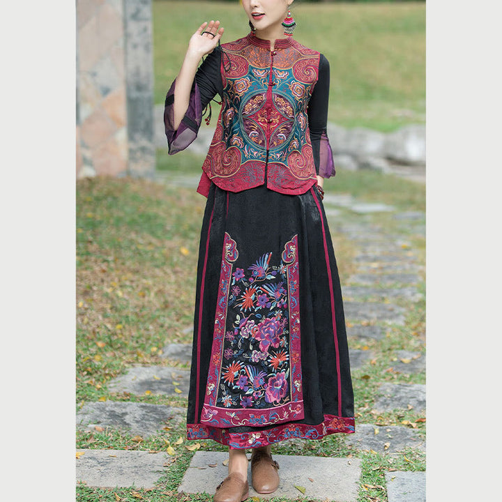 Buddha Stonesヴィンテージスタイル刺繍花唐装デザインノースリーブベスト - image 22