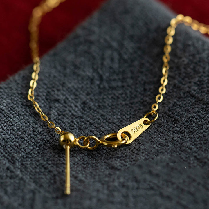 Buddha Stones 925スターリングシルバーメッキゴールドシナバーパールフラワーブレッシングネックレスペンダントイヤリングリングセット