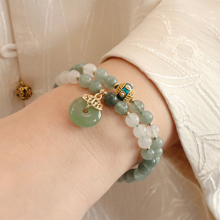 Buddha Stonesシングルダブルレイヤー翡翠平和バックル幸運ブレスレット