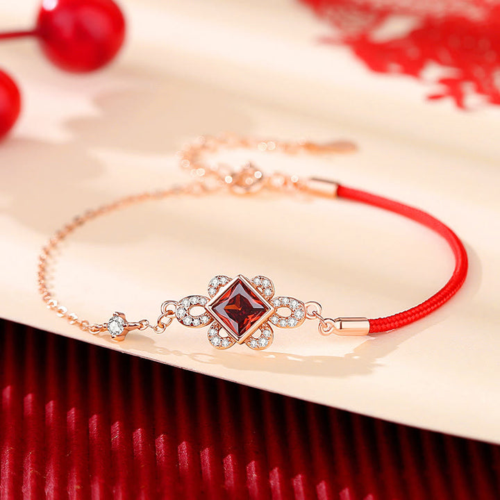 Buddha Stones925スターリングシルバー 中国結び 赤ジルコン 富のネックレス ペンダント ブレスレット イヤリングセット - ブレスレット(手首周り14~16cm) - image 3
