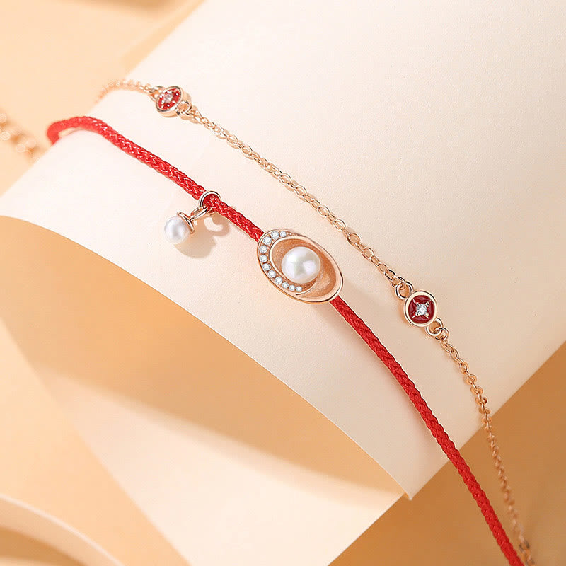 Buddha Stones925スターリングシルバー パールインゴット 銅貨 ヒーリングネックレスペンダント レッドロープブレスレットセット - image 4