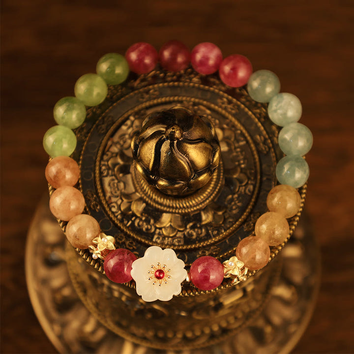 Buddha Stonesカラフルトルマリン 翡翠 花 ラブブレスレット