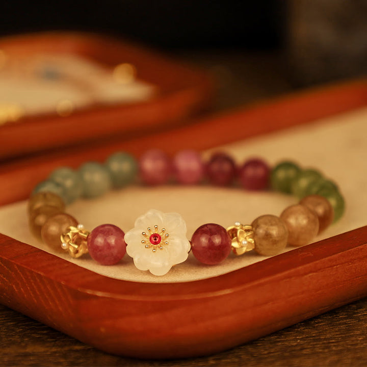 Buddha Stonesカラフルトルマリン 翡翠 花 ラブブレスレット