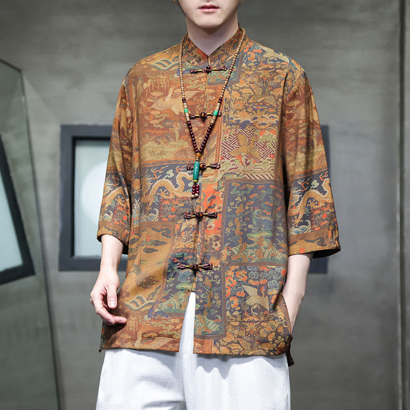 Buddha Stones風景中国龍柄中国七分袖シャツメンズTシャツ - チャイニーズドラゴン(上半身のみ) - US/UK/AU46、 EU56 (5XL)  - image 13