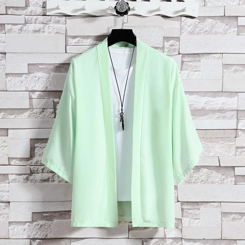 Buddha Stones無地オープンフロントジャケットメンズ着物 - グリーン(ジャケットのみ) - US/UK/AU46、 EU56 (5XL) - image 25