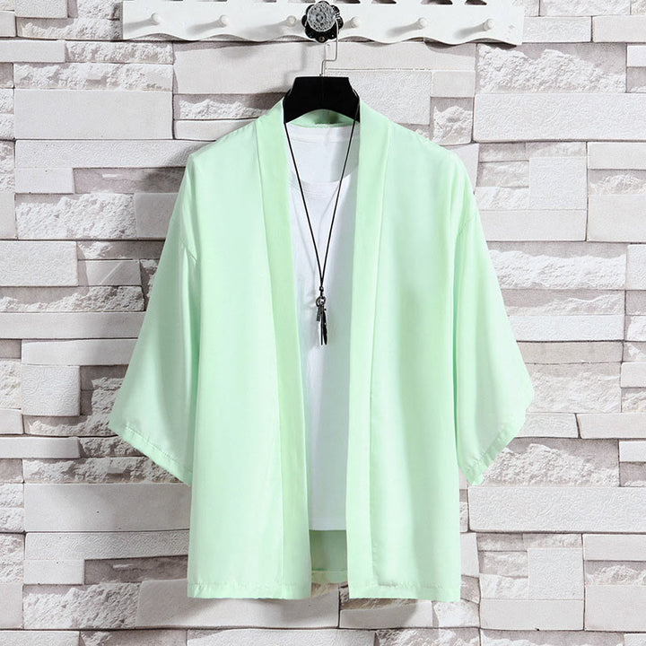 Buddha Stones無地オープンフロントジャケットメンズ着物 - グリーン(ジャケットのみ) - US/UK/AU46、 EU56 (5XL) - image 25