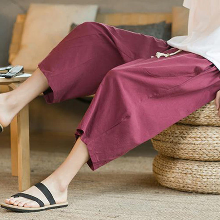 Buddha Stones無地ミドル丈リネンメンズワイドレッグパンツ(ポケット付き) - image 23