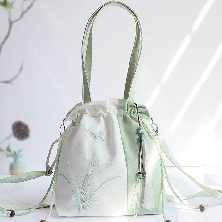 Buddha Stones刺繍草花桜キャンバストートクロスボディバッグショルダーバッグハンドバッグ