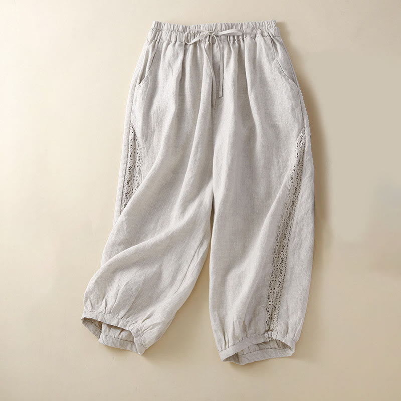 Buddha Stones無地フラワー ルーズドローストリング ハーレムパンツ ポケット付き - ベージュ - US8-10,UK/AU12-14,EU40-42 (2XL) - image 1