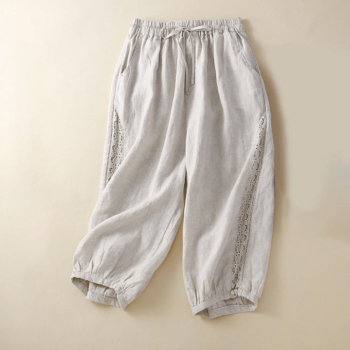 Buddha Stones無地フラワー ルーズドローストリング ハーレムパンツ ポケット付き - ベージュ - US8-10,UK/AU12-14,EU40-42 (2XL) - image 1