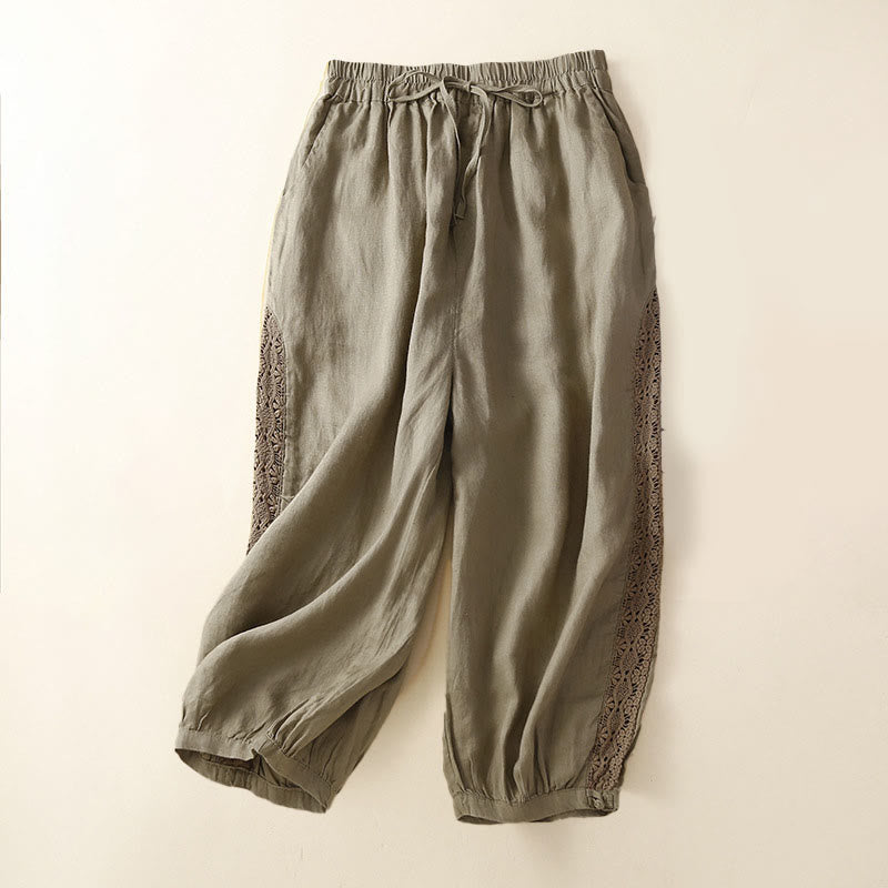 Buddha Stones無地フラワー ルーズドローストリング ハーレムパンツ ポケット付き - カーキ - US8-10,UK/AU12-14,EU40-42 (2XL) - image 27