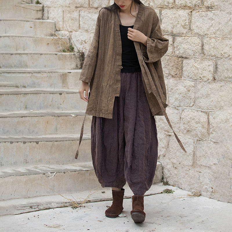 Buddha Stonesのタイダイ染めレースアップデザインコート、禅瞑想オープンフロントトップジャケット - image 5