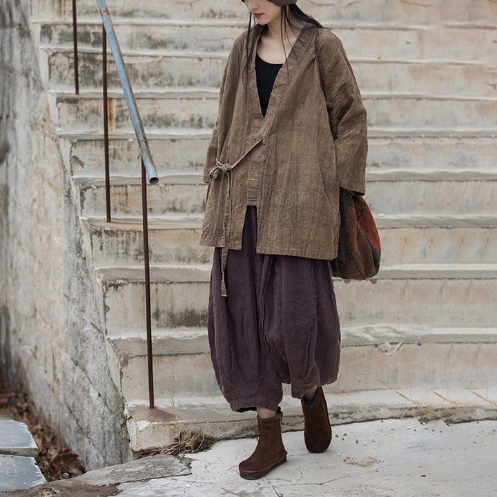 Buddha Stonesのタイダイ染めレースアップデザインコート、禅瞑想オープンフロントトップジャケット - image 6