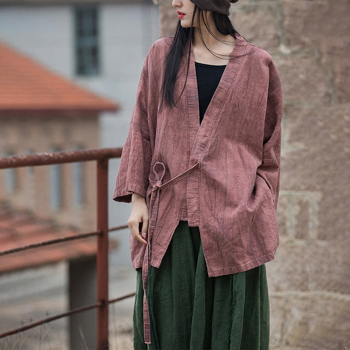 Buddha Stonesのタイダイ染めレースアップデザインコート、禅瞑想オープンフロントトップジャケット - image 17