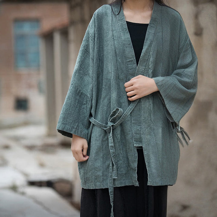 Buddha Stonesのタイダイ染めレースアップデザインコート、禅瞑想オープンフロントトップジャケット - image 22