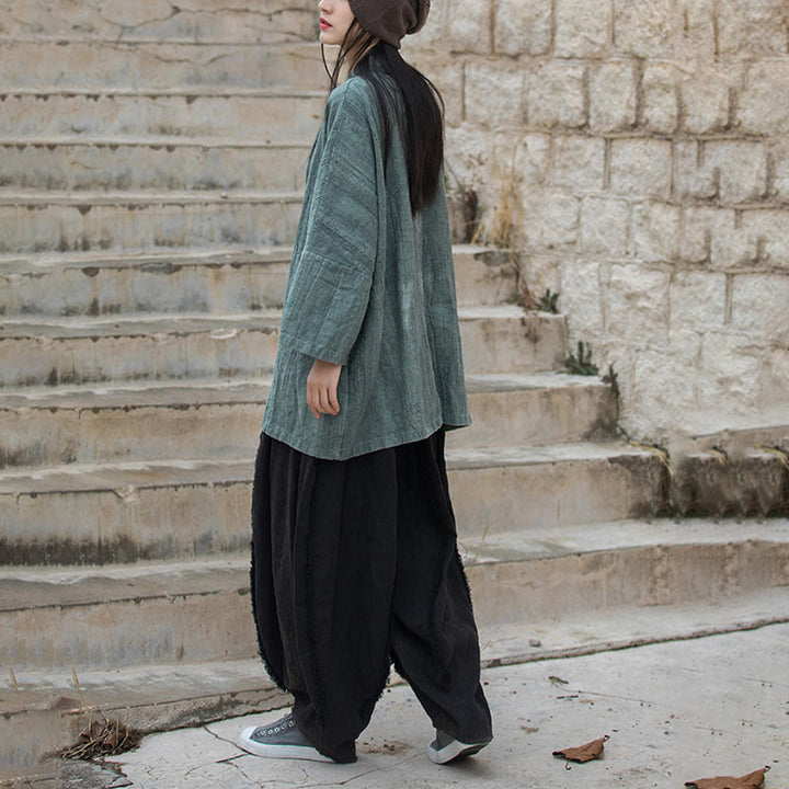 Buddha Stonesのタイダイ染めレースアップデザインコート、禅瞑想オープンフロントトップジャケット - image 30