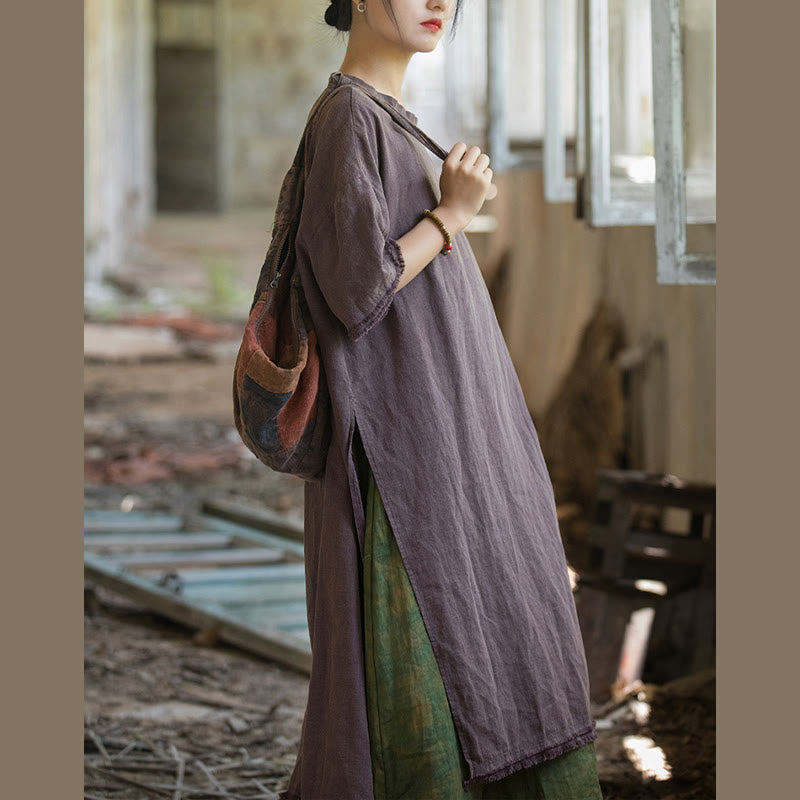 Buddha Stonesミドル丈ドレス ラミーリネン ハーフスリーブ スプリットヘム トップ Tシャツ - image 24