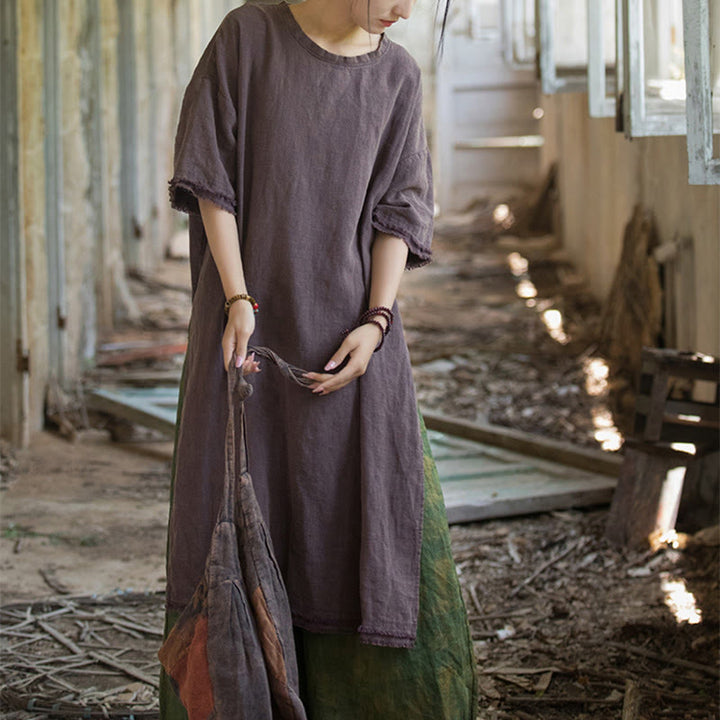 Buddha Stonesミドル丈ドレス ラミーリネン ハーフスリーブ スプリットヘム トップ Tシャツ - image 25