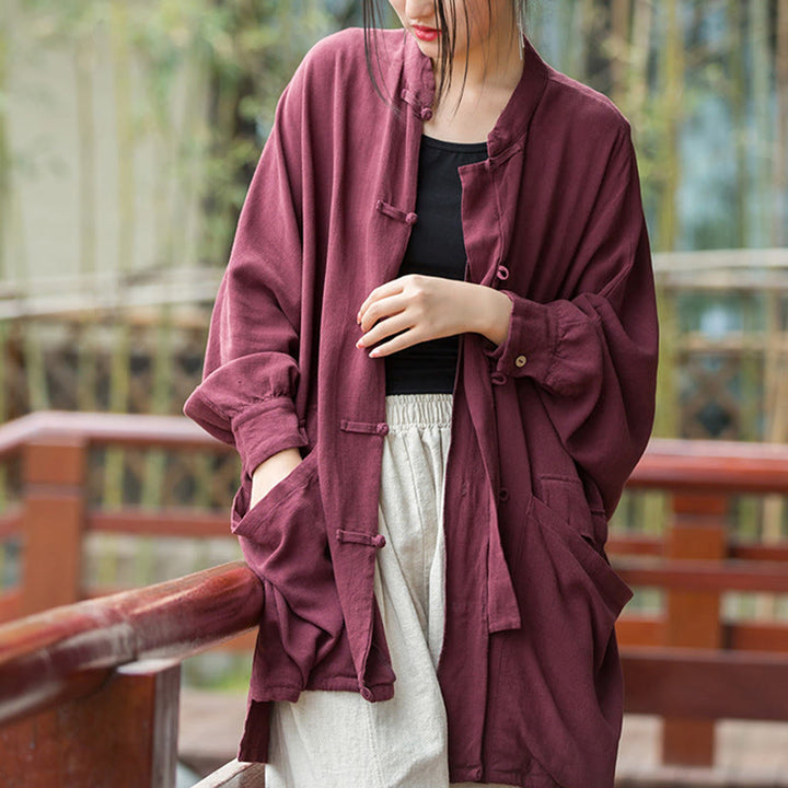 Buddha Stonesカエルボタン 長袖 禅瞑想 オープンフロント ジャケット ポケット付き - レッド、 US4-14、 UK/AU8-18、 EU36-46 (F) - image 0