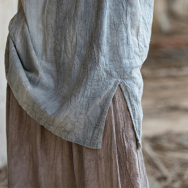 Buddha Stonesハンドメイド タイダイ ラミー リネン フロッグボタン ノースリーブ ベスト