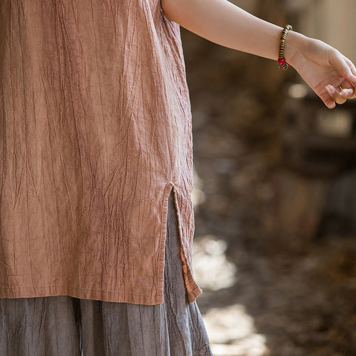 Buddha Stonesハンドメイド タイダイ ラミー リネン フロッグボタン ノースリーブ ベスト