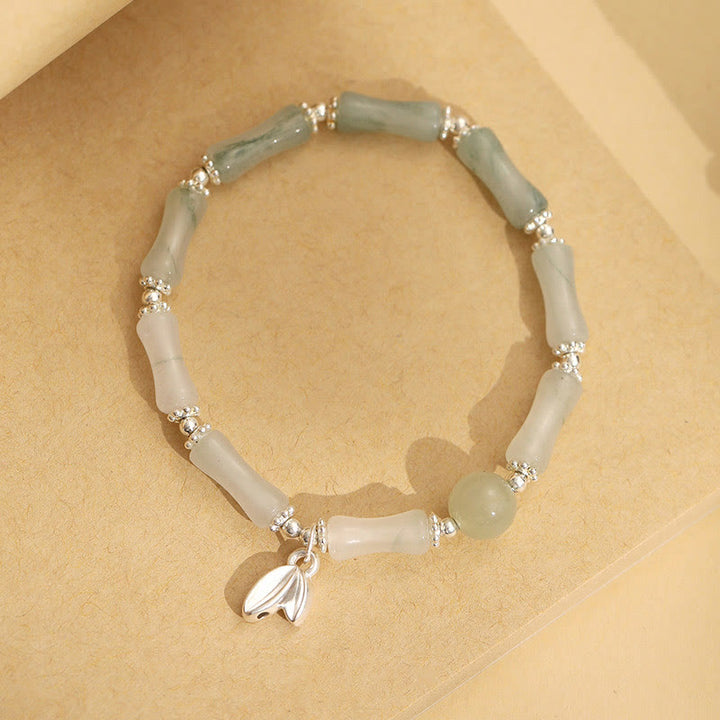 Buddha Stones 925スターリングシルバー 天然天山翡翠 竹チャーム幸運ブレスレット - image 1