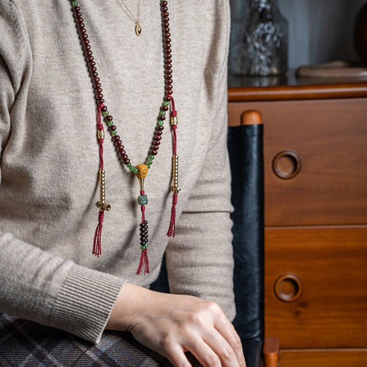 Buddha Stones天然チベット 108 個入りMalaビーズ 紫菩提樹 和田翡翠 銅製 ドルジェ 平和ブレスレット