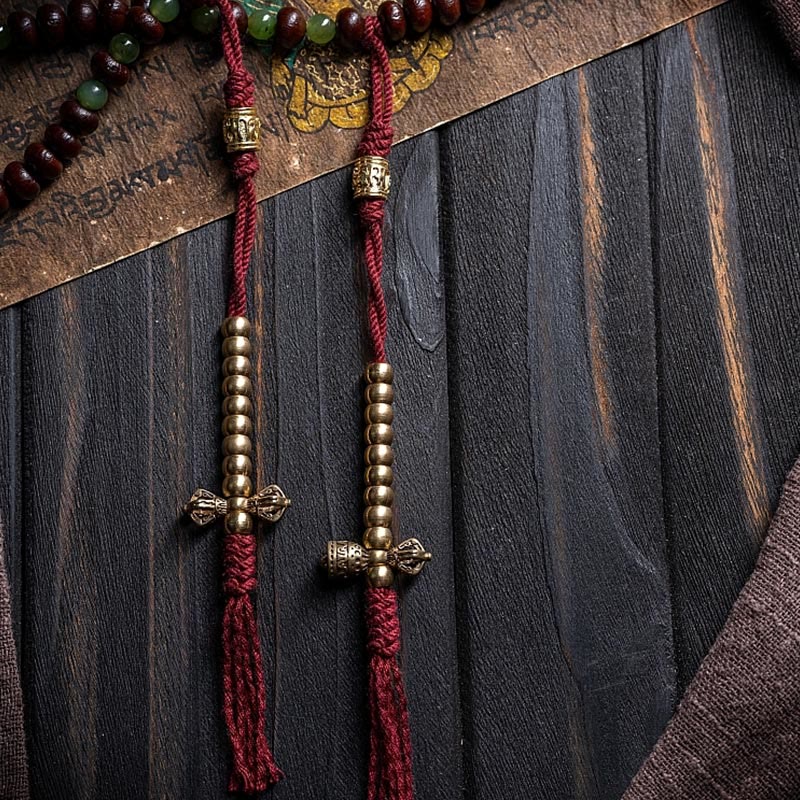 Buddha Stones天然チベット 108 個入りMalaビーズ 紫菩提樹 和田翡翠 銅製 ドルジェ 平和ブレスレット