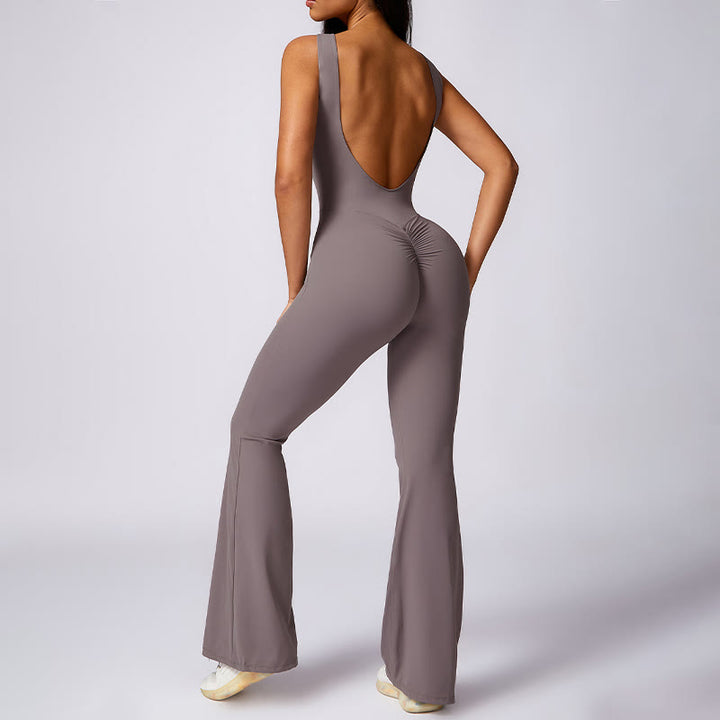 Buddha Stonesレディース カジュアル ノースリーブ ジャンプスーツ フレアパンツ スポーツ フィットネス ヨガ ボディスーツ - image 3