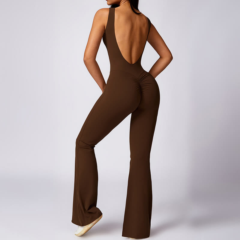 Buddha Stonesレディース カジュアル ノースリーブ ジャンプスーツ フレアパンツ スポーツ フィットネス ヨガ ボディスーツ - image 23