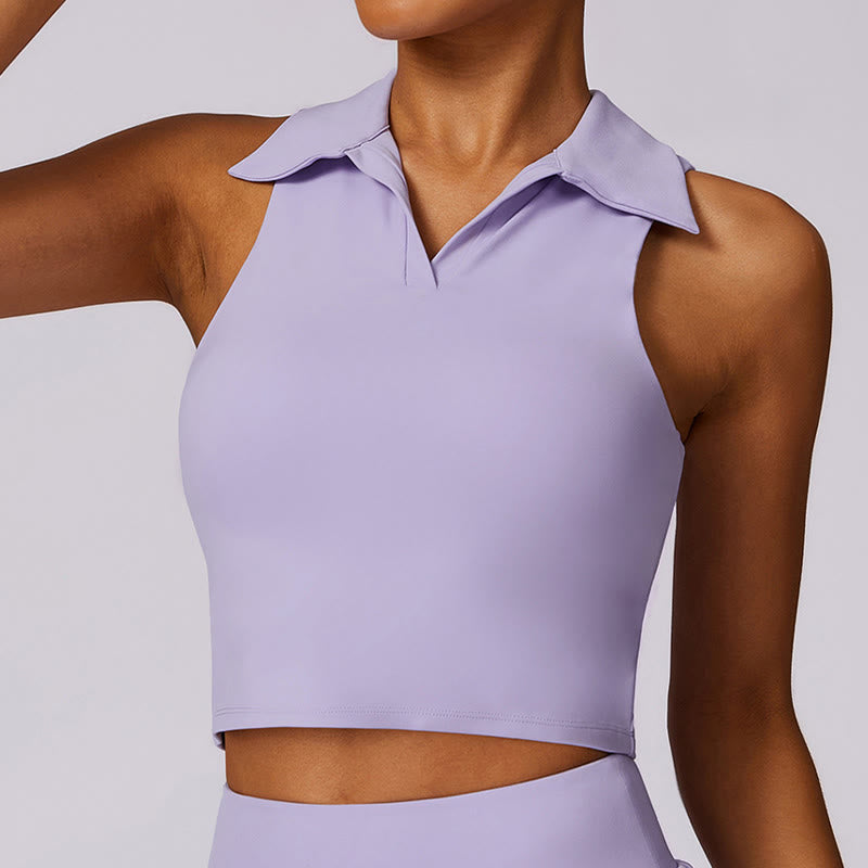 Buddha Stonesポロカラー クロップタンクトップ テニススカート プリーツショーツ ポケット付き スポーツ ヨガウェア - image 1