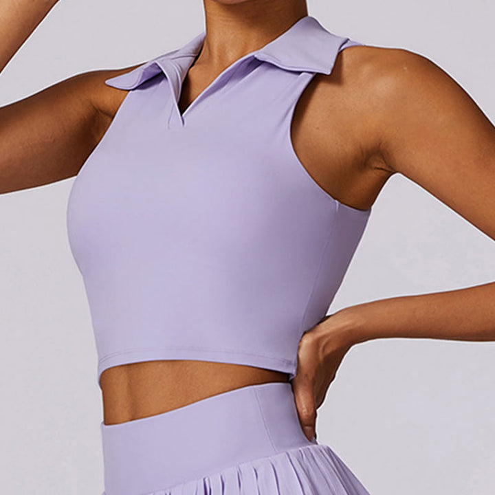 Buddha Stonesポロカラー クロップタンクトップ テニススカート プリーツショーツ ポケット付き スポーツ ヨガウェア - image 2