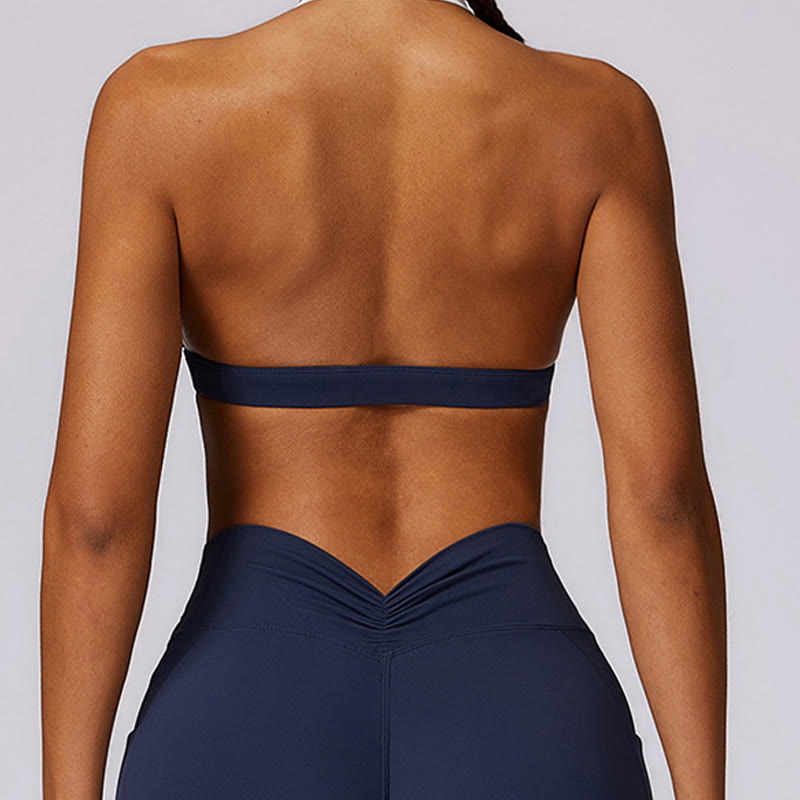 Buddha Stones無地 ホルターネック ブラ 長袖 クロップ タンクトップ パンツ スポーツ フィットネス ジム ヨガ 衣装