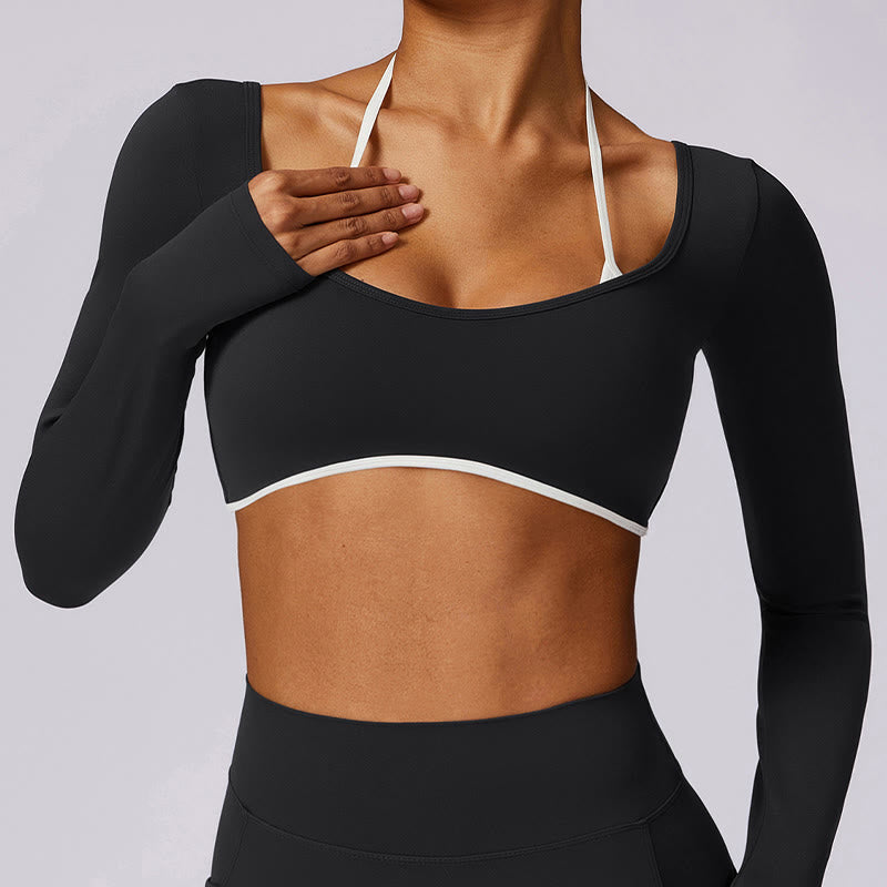 Buddha Stones無地 ホルターネック ブラ 長袖 クロップ タンクトップ パンツ スポーツ フィットネス ジム ヨガ 衣装