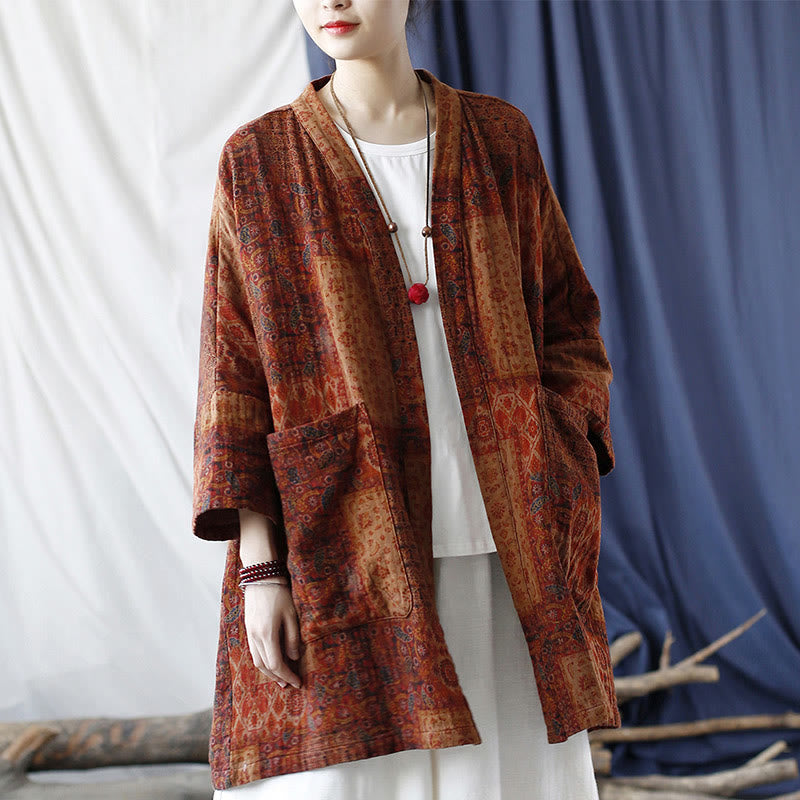 Buddha Stonesオレンジフラワージオメトリックプリントコットンオープンフロントジャケット(ポケット付き) - image 25