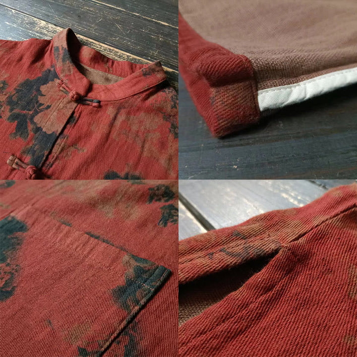 Buddha Stonesオレンジ牡丹花コットンリネンフロッグボタンオープンフロントジャケット ポケット付き - image 7