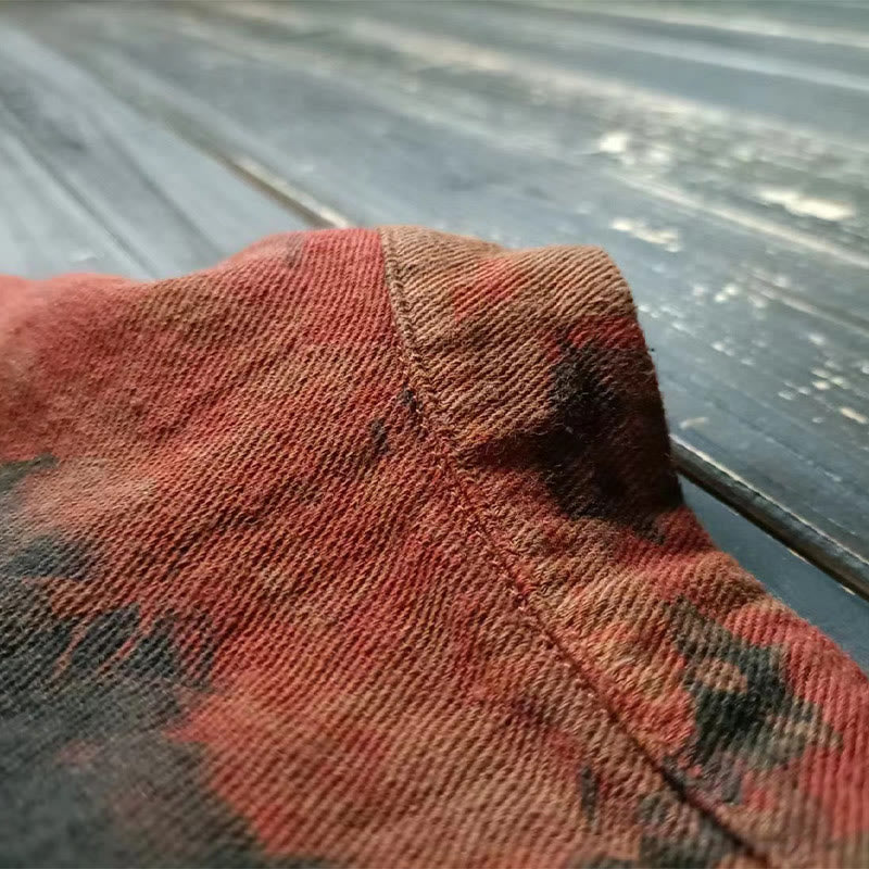 Buddha Stonesオレンジ牡丹花コットンリネンフロッグボタンオープンフロントジャケット ポケット付き - image 11