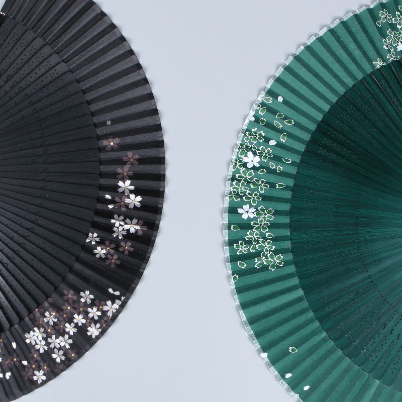 Buddha Stones桜 さくら 椿 手持ち シルク 竹 扇子 21cm