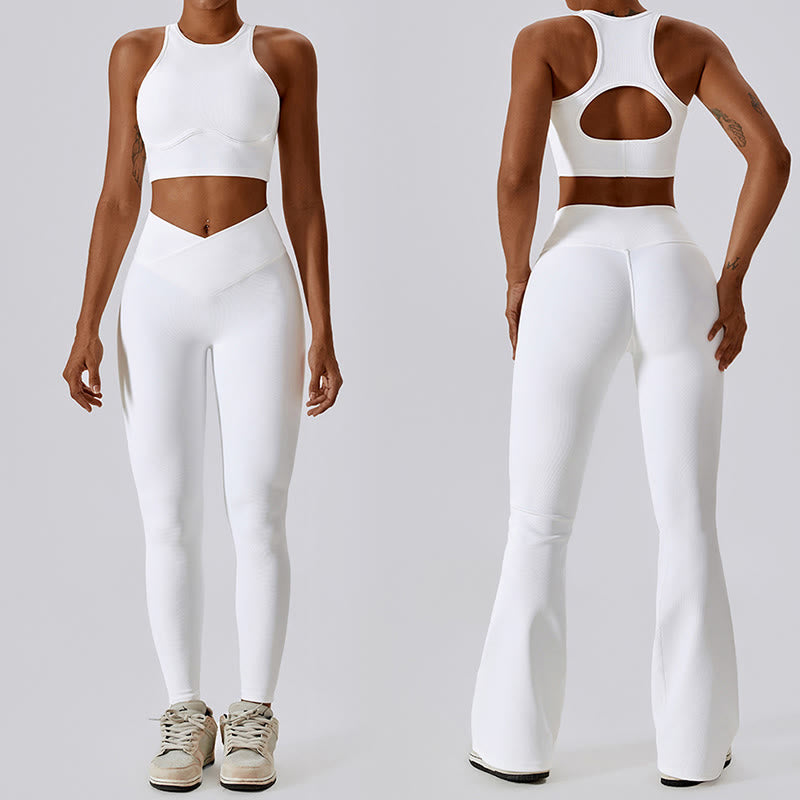 Buddha Stonesノースリーブ クロップ タンクトップ フレアパンツ スポーツ フィットネス ヨガ