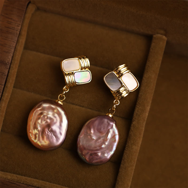 Buddha Stones 925スターリングシルバーポスト銅メッキゴールド天然バロックパールヒーリングドロップイヤリング - image 1