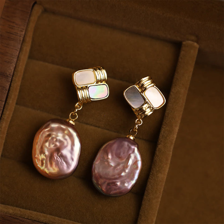 Buddha Stones 925スターリングシルバーポスト銅メッキゴールド天然バロックパールヒーリングドロップイヤリング - image 1