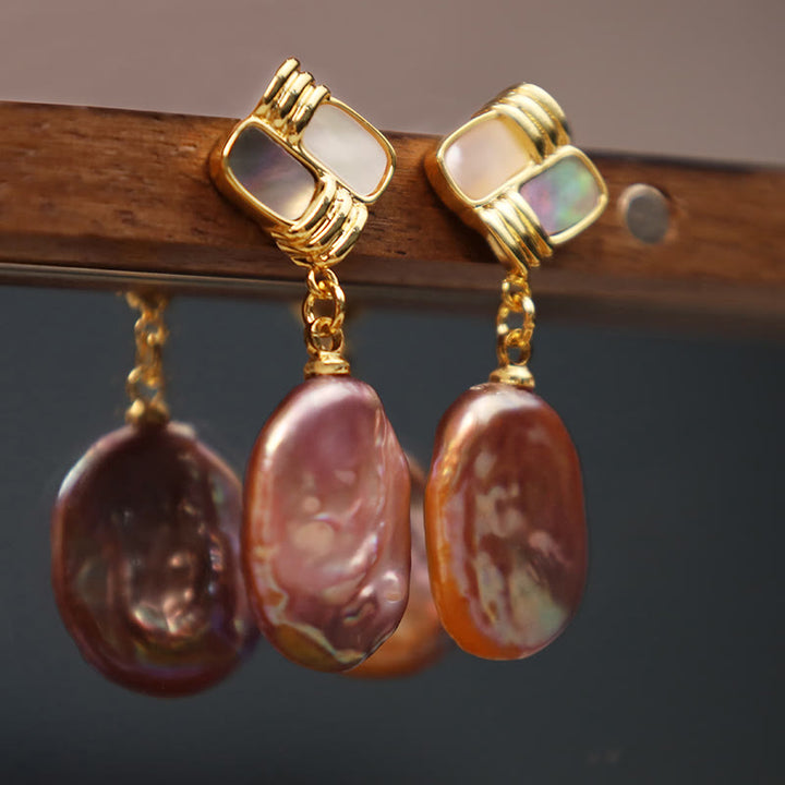 Buddha Stones 925スターリングシルバーポスト銅メッキゴールド天然バロックパールヒーリングドロップイヤリング - image 2