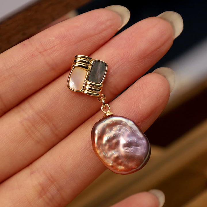 Buddha Stones 925スターリングシルバーポスト銅メッキゴールド天然バロックパールヒーリングドロップイヤリング - image 5