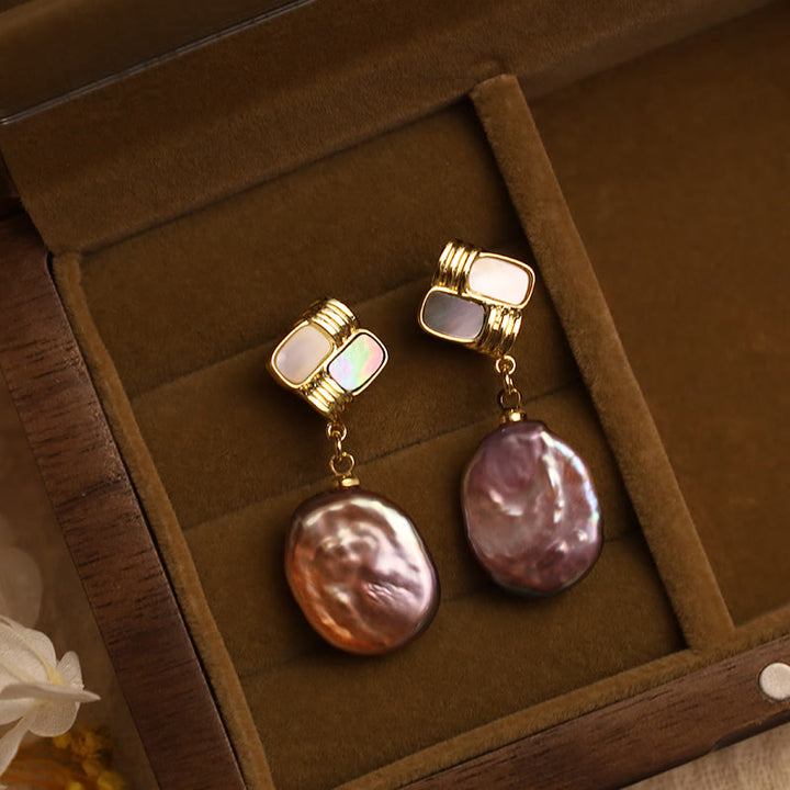 Buddha Stones 925スターリングシルバーポスト銅メッキゴールド天然バロックパールヒーリングドロップイヤリング - image 4