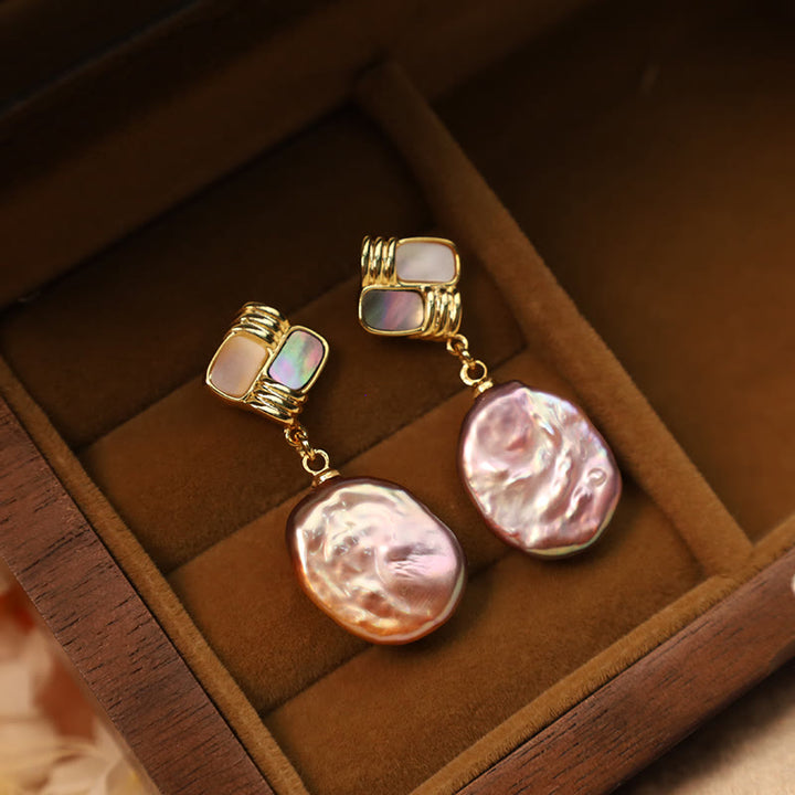 Buddha Stones 925スターリングシルバーポスト銅メッキゴールド天然バロックパールヒーリングドロップイヤリング - image 3