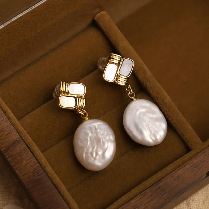 Buddha Stones 925スターリングシルバーポスト銅メッキゴールド天然バロックパールヒーリングドロップイヤリング - image 7