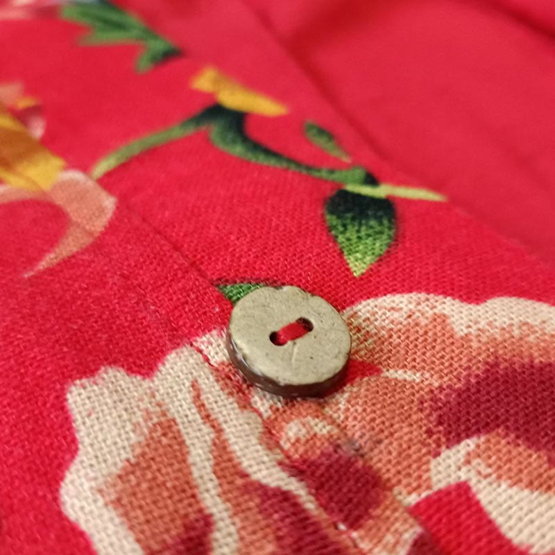 Buddha Stonesエスニックスタイル北東部レッドフラワー牡丹プリントコットンリネンレースアップジャケット