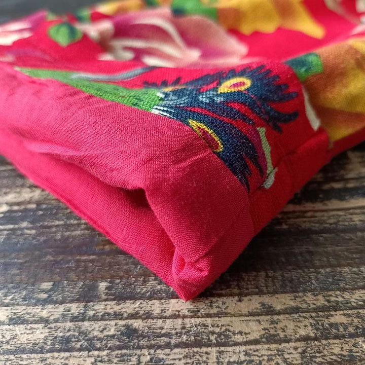 Buddha Stonesエスニックレッドフラワー牡丹カエルボタンコットンリネン長袖シャツジャケットポケット付き