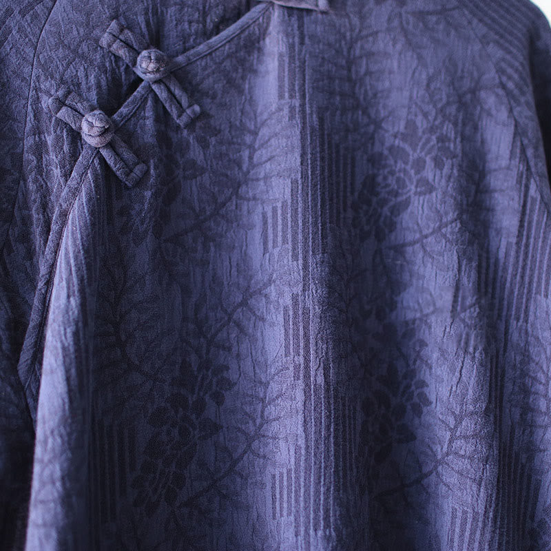 Buddha Stonesフラワージャカードミディドレス 長袖コットンリネンドレス ワイドレッグパンツ ポケット付き